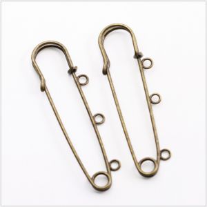decorative safety pins, safety pin brooches in red antique brass