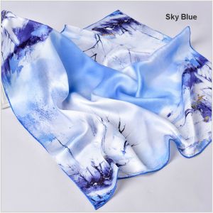 square silk scarves in sky blue, custom printed scarves