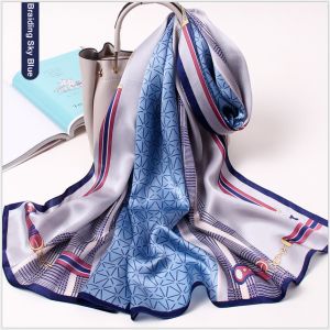 womens silk scarf shawls in braiding sky blue, custom printed scarves