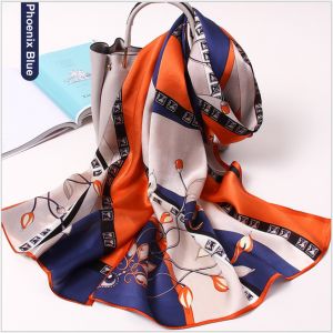 Women Silk Scarf Shawls in Phoenix blue, Custom Printed Scarves