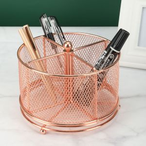 rotary pencil holder cups, gold wire mesh pen holders