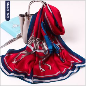 Women Silk Scarf Shawls in Steed Red, Custom Printed Silk Scarves