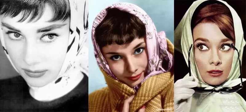 Audrey Hepburn  in printed silk scarves